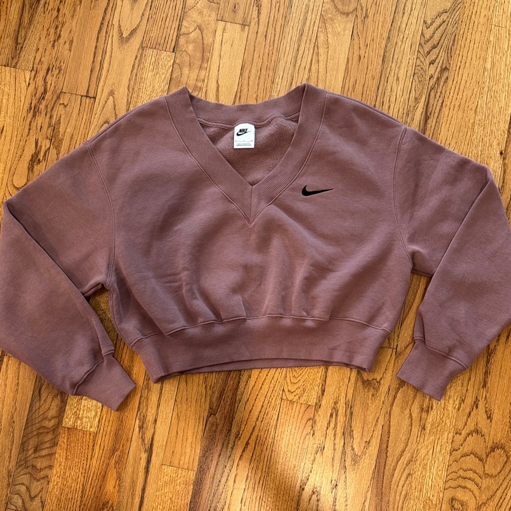 Nike Plum V-Neck Cropped Sweatshirt